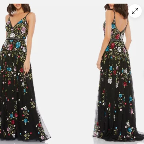 MAC DUGGAL 5400 FLORAL EMBELLISHED A-LINE BLACK/multi color GOWN DRESS sz 4 - Picture 5 of 6